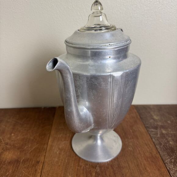 Art Deco Aluminum Pedestal Percolator Glass knob and wood handle - Picture 5 of 16